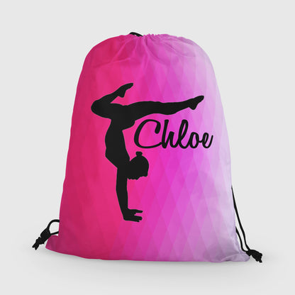 Personalized Gymnast Drawstring Bag, Custom Gymnast Beam Drawstring Backpack Bag
