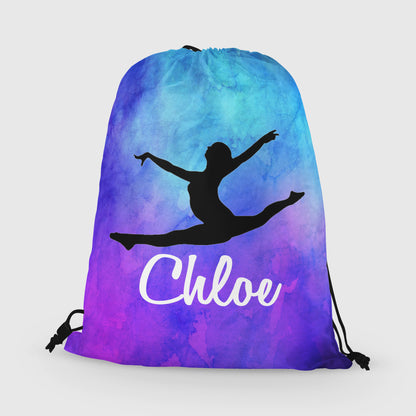 Personalized Gymnast Drawstring Bag, Custom Gymnast Leaping Beam Drawstring Backpack Bag