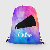 Personalized Cheer Drawstring Bag, Custom Cheer Megaphone Drawstring Backpack Bag