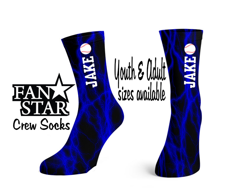 Personalized Lightning Baseball Crew Socks