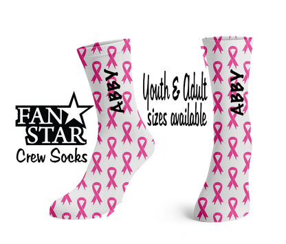 Personalized Pink Ribbon Crew Socks