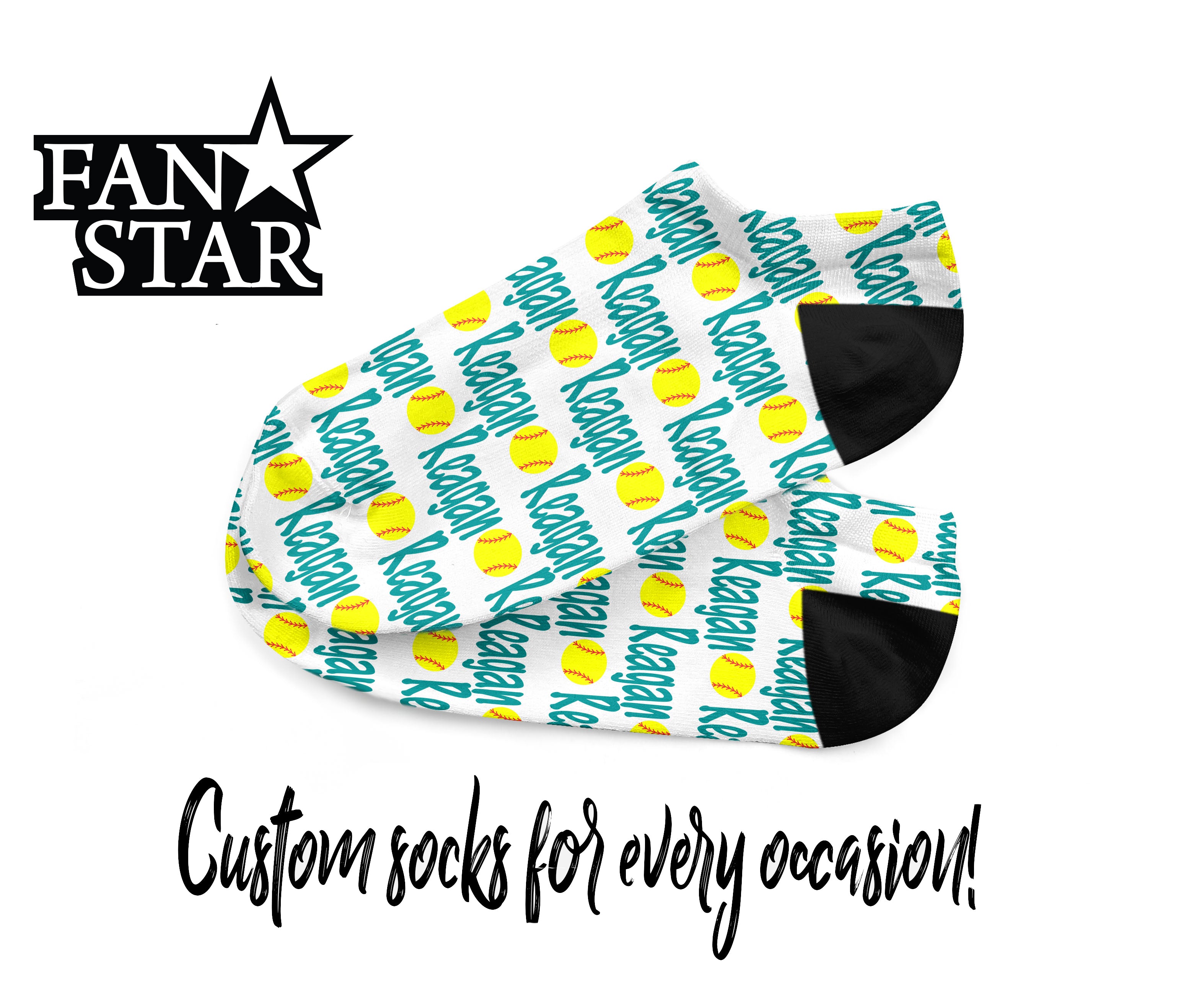 Personalized Custom Softball Ankle Socks - Fits Sizes 4-10 - Great Team Gift
