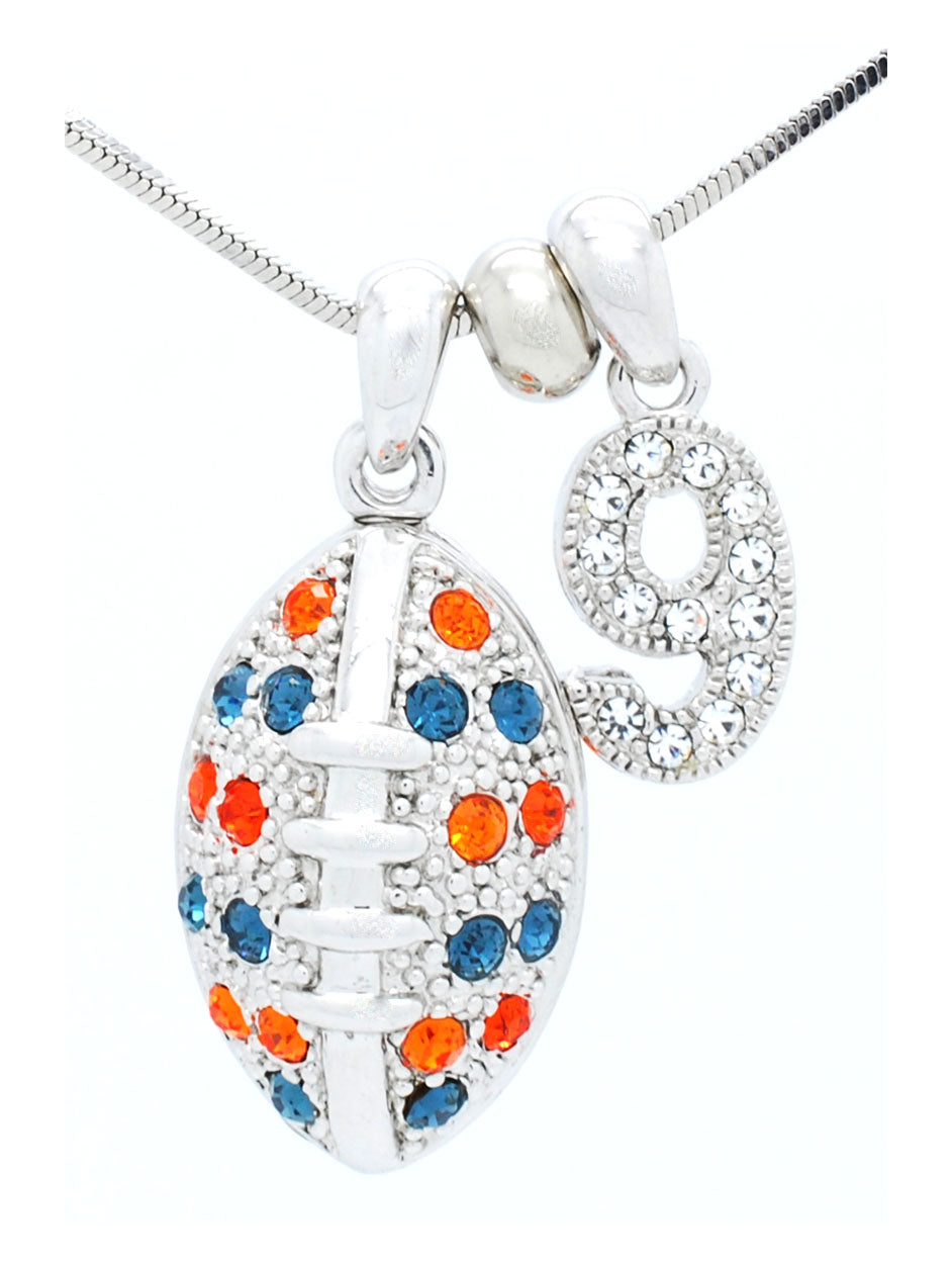 Large Football Necklace with 1 DIGIT - Navy/Orange