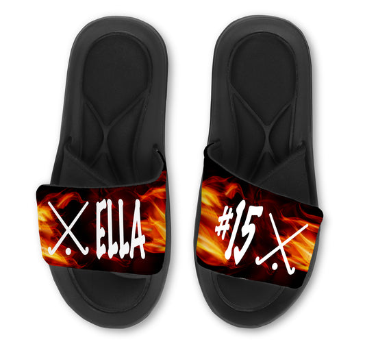 Field Hockey Flames Slides - Customize with Your Name