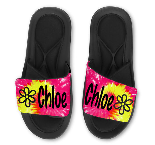Flower Tie Dye Custom Slides / Sandals - Choose your Background!