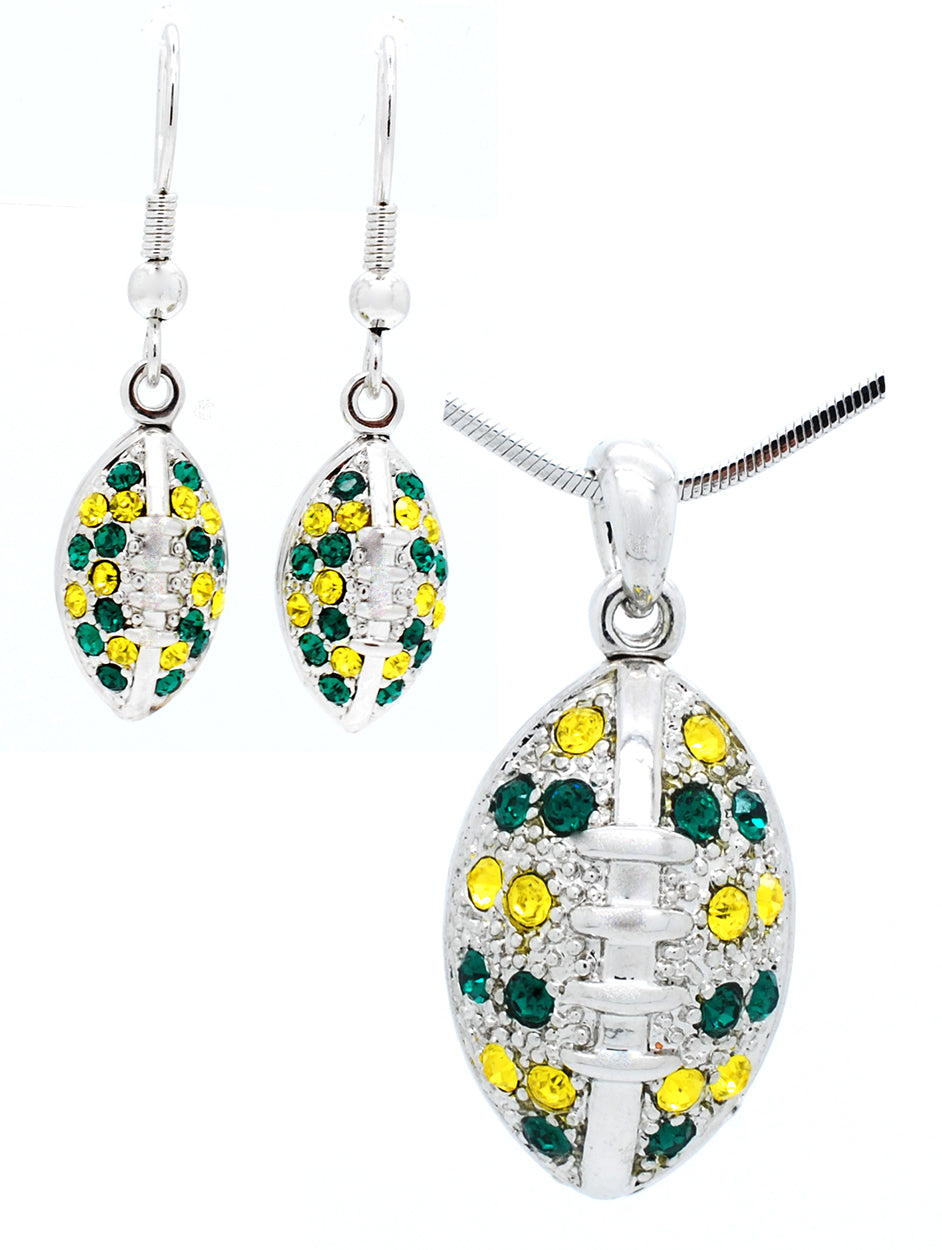 Large Football Necklace & Earring Set - Green/Gold