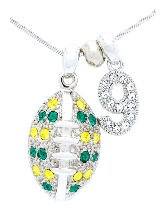Large Football Necklace with 1 DIGIT - Green/Gold