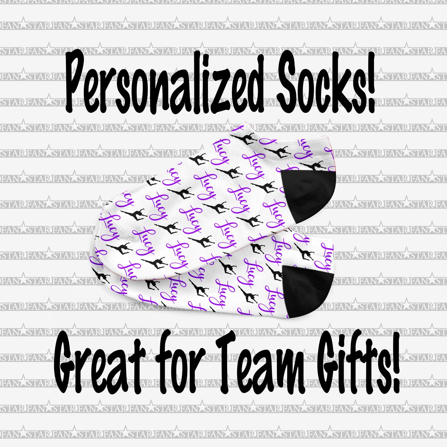 Personalized Gymnast Dancer Ankle Socks - Fits Sizes 4-10 - Great Team Gift