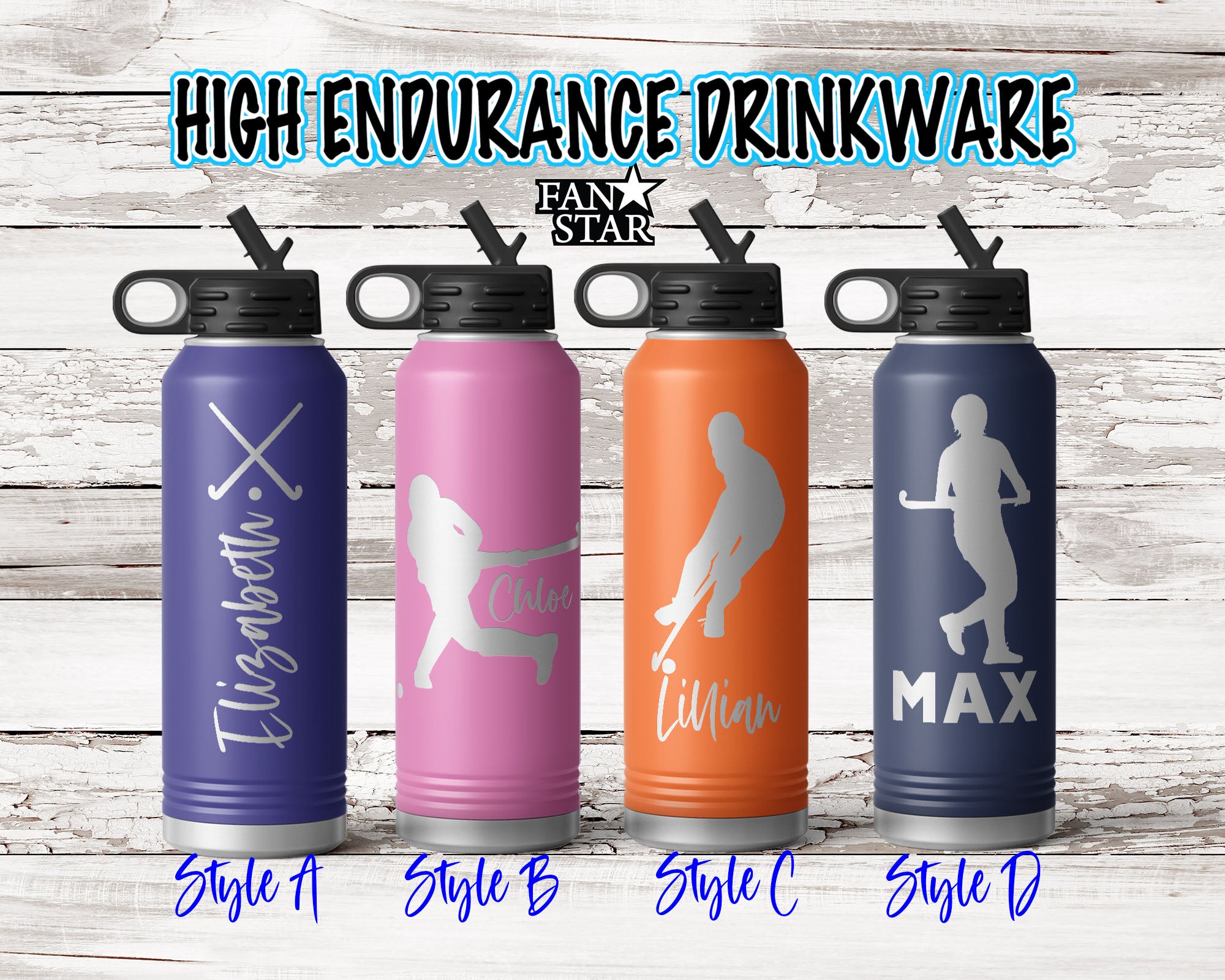 Engraved Field Hockey Stainless Steel Water Bottle, Choose Your Customizations