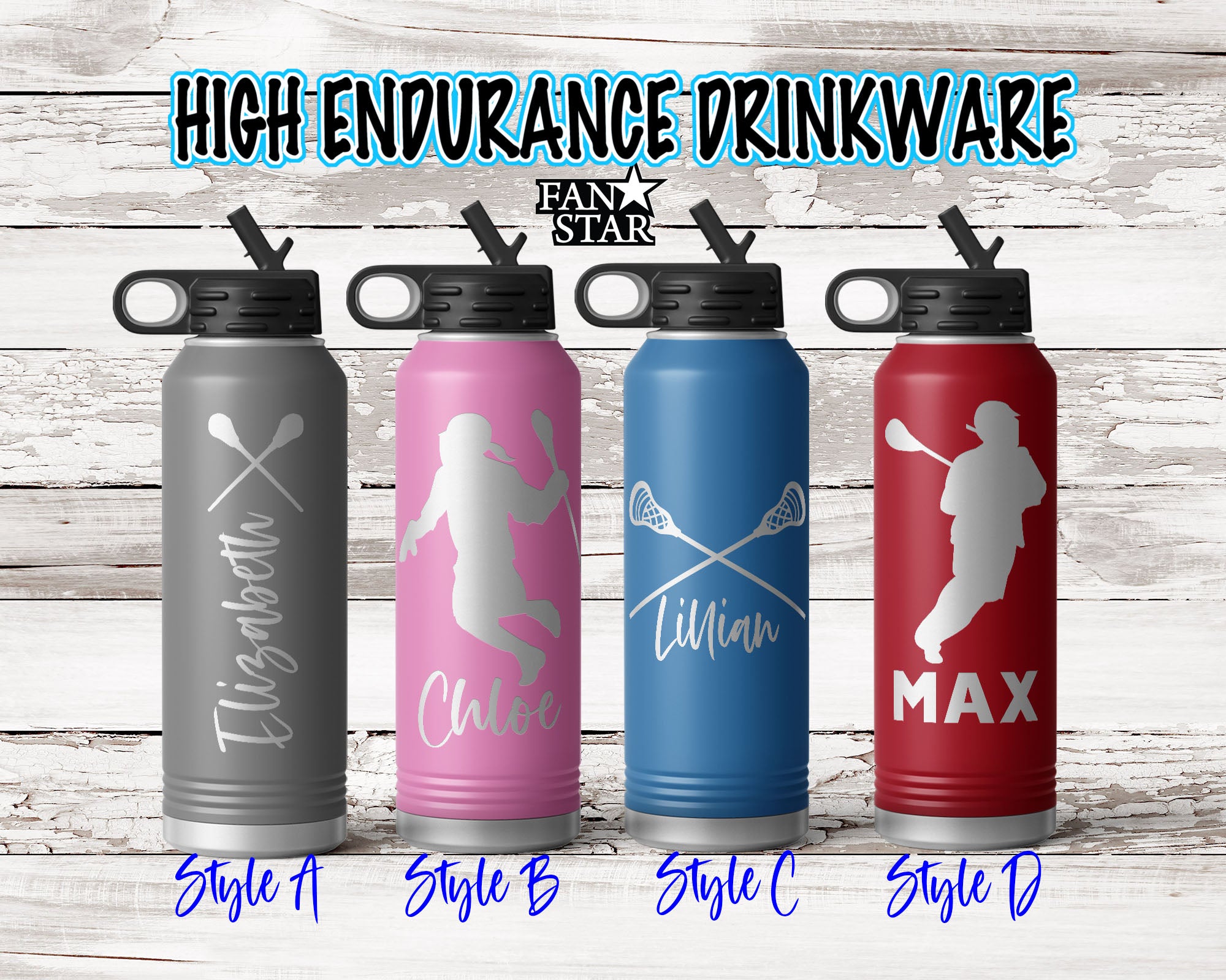 Engraved Lacrosse Stainless Steel Water Bottle, Choose Your Customizations