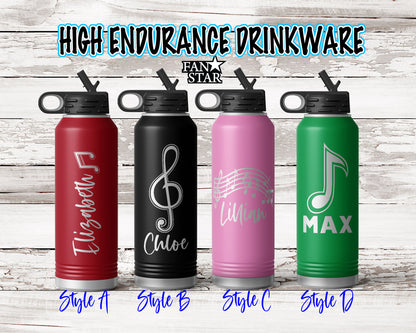 Engraved Music Stainless Steel Water Bottle, Choose Your Customizations