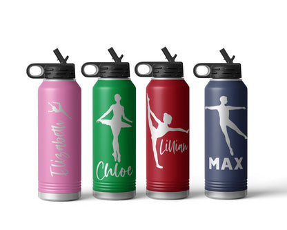 Engraved Dance Stainless Steel Water Bottle, Choose Your Customizations