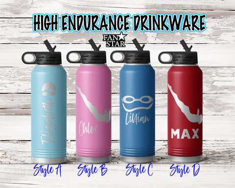 Engraved Swim Stainless Steel Water Bottle, Choose Your Customizations