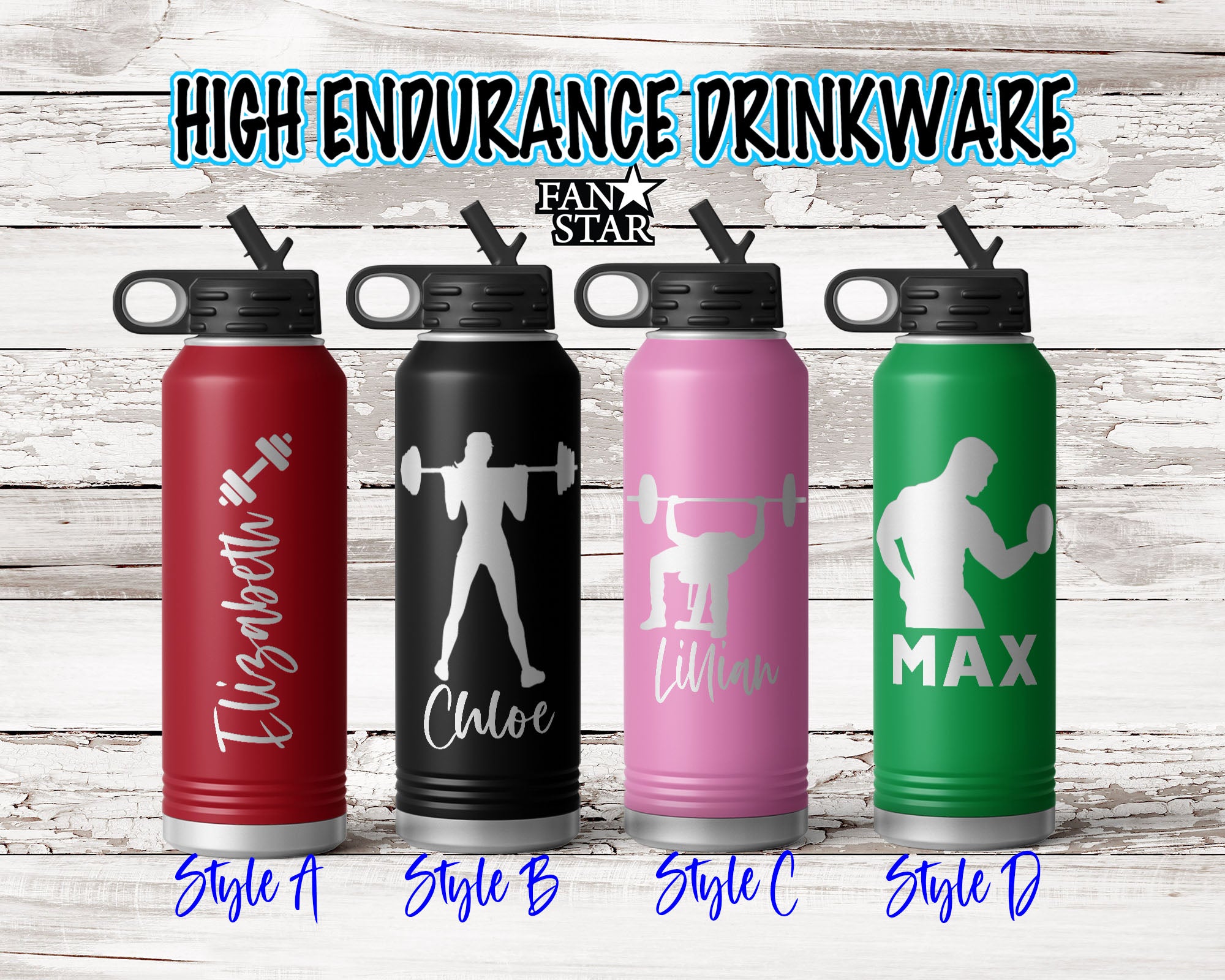 Engraved Weightlifting Stainless Steel Water Bottle, Choose Your Customizations