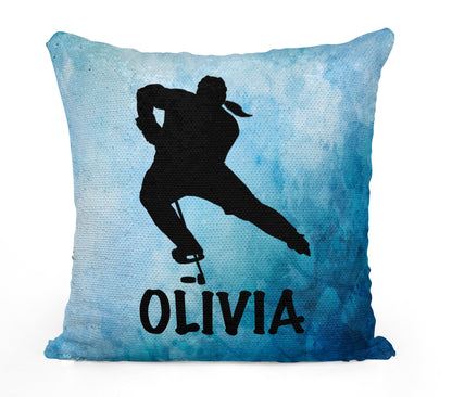 PERSONALIZED SEQUIN FLIP MERMAID PILLOW - GIRL HOCKEY PLAYER