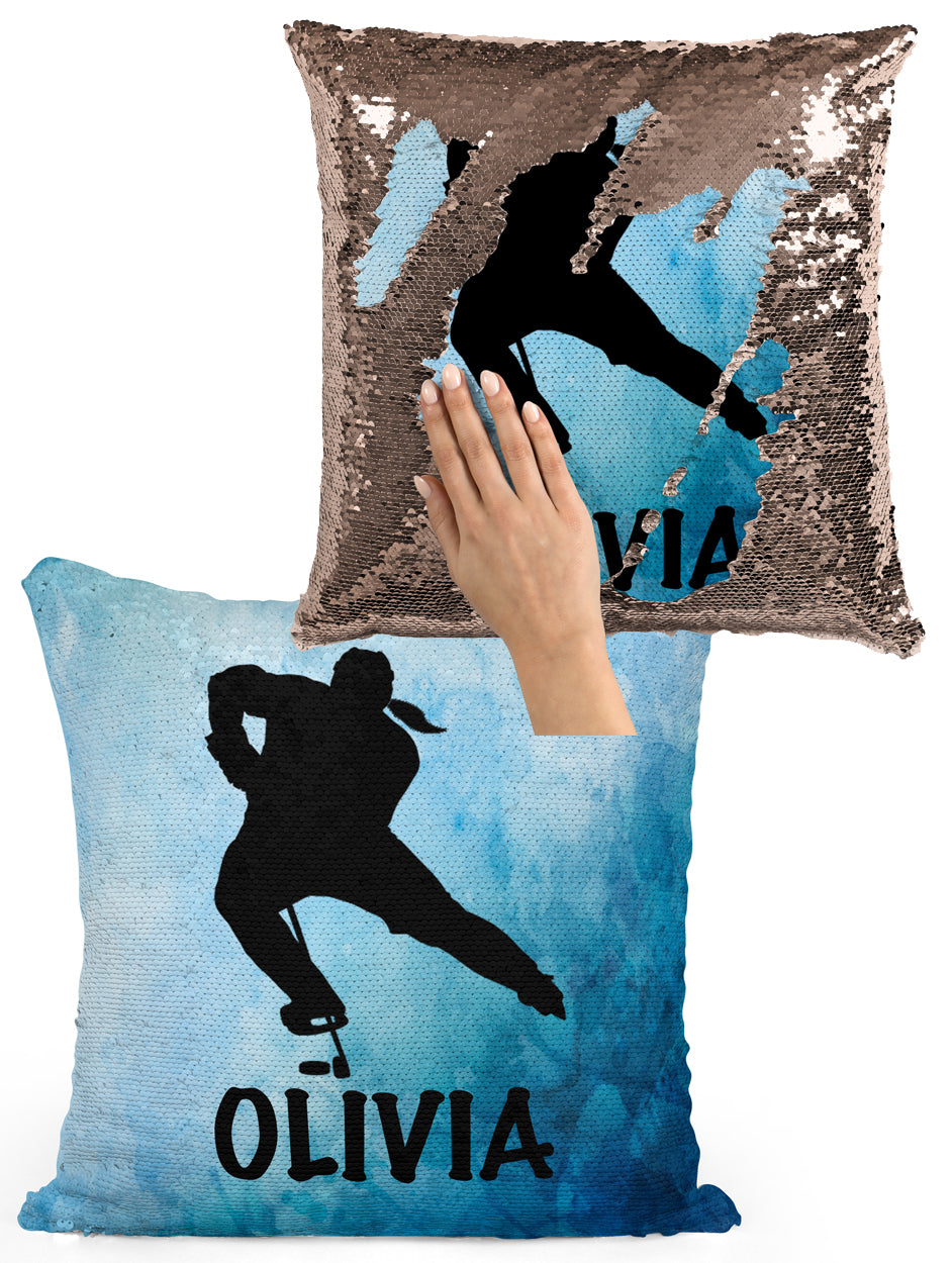 PERSONALIZED SEQUIN FLIP MERMAID PILLOW - GIRL HOCKEY PLAYER