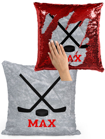 PERSONALIZED Hockey Sticks Sequin Mermaid Flip Pillow