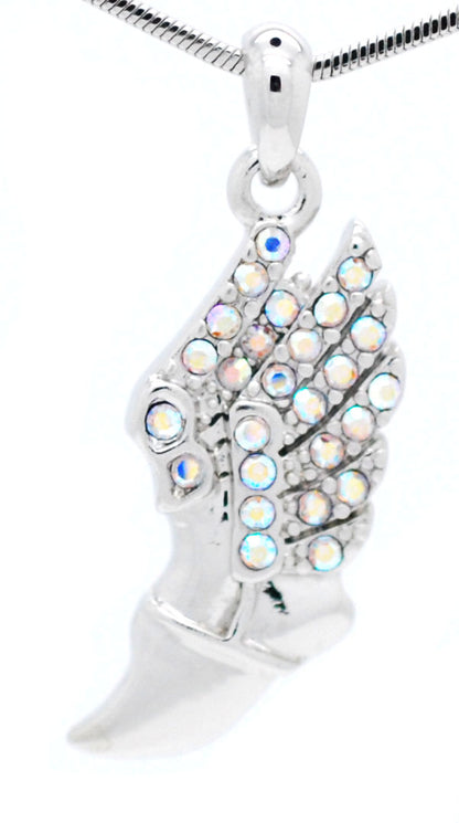 Winged Foot Necklace - Medium Size Track Necklace With Crystal Pendant