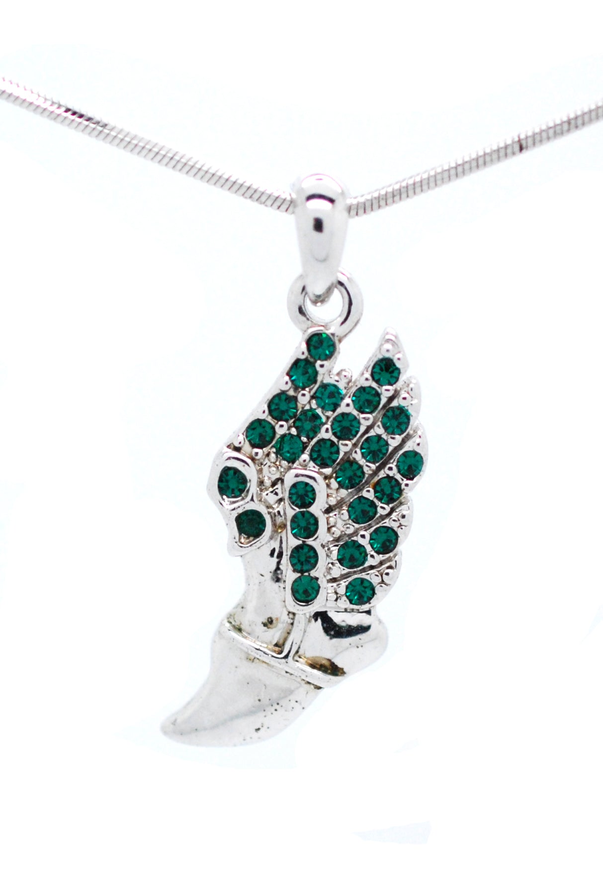 Winged Foot Necklace - Medium Size Track Necklace With Crystal Pendant