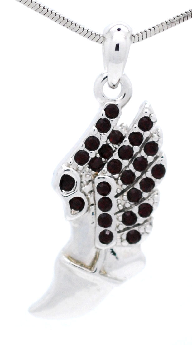 Winged Foot Necklace - Medium Size Track Necklace With Crystal Pendant