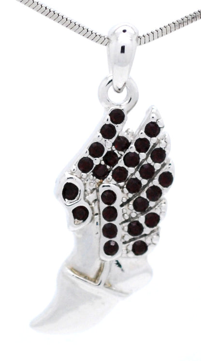 Winged Foot Necklace - Medium Size Track Necklace With Crystal Pendant