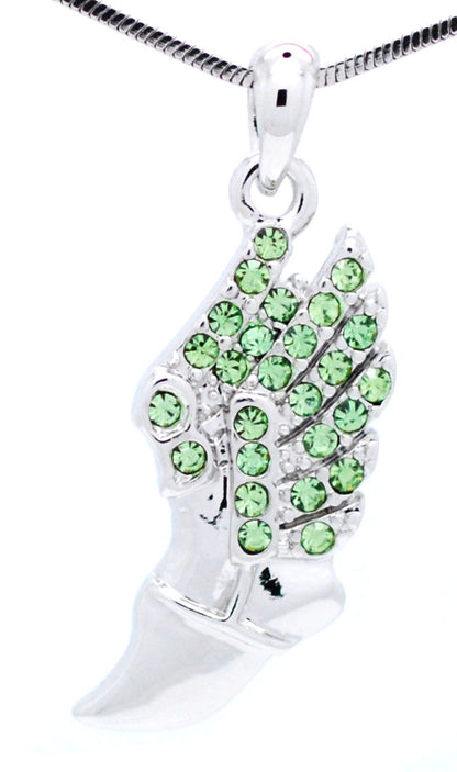 Winged Foot Necklace - Medium Size Track Necklace With Crystal Pendant