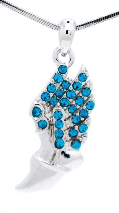 Winged Foot Necklace - Medium Size Track Necklace With Crystal Pendant