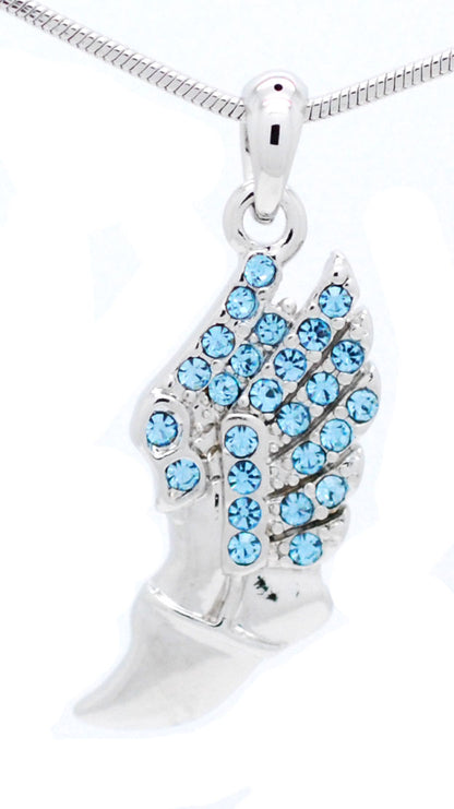 Winged Foot Necklace - Medium Size Track Necklace With Crystal Pendant
