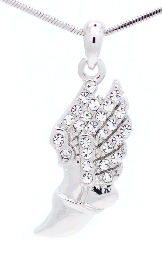 Winged Foot Necklace - Medium Size Track Necklace With Crystal Pendant