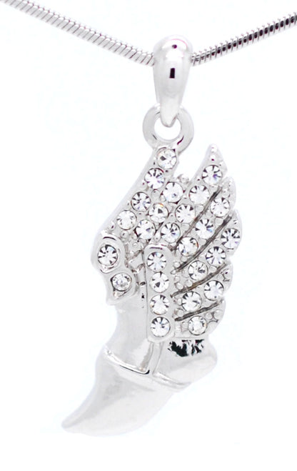 Winged Foot Necklace - Medium Size Track Necklace With Crystal Pendant