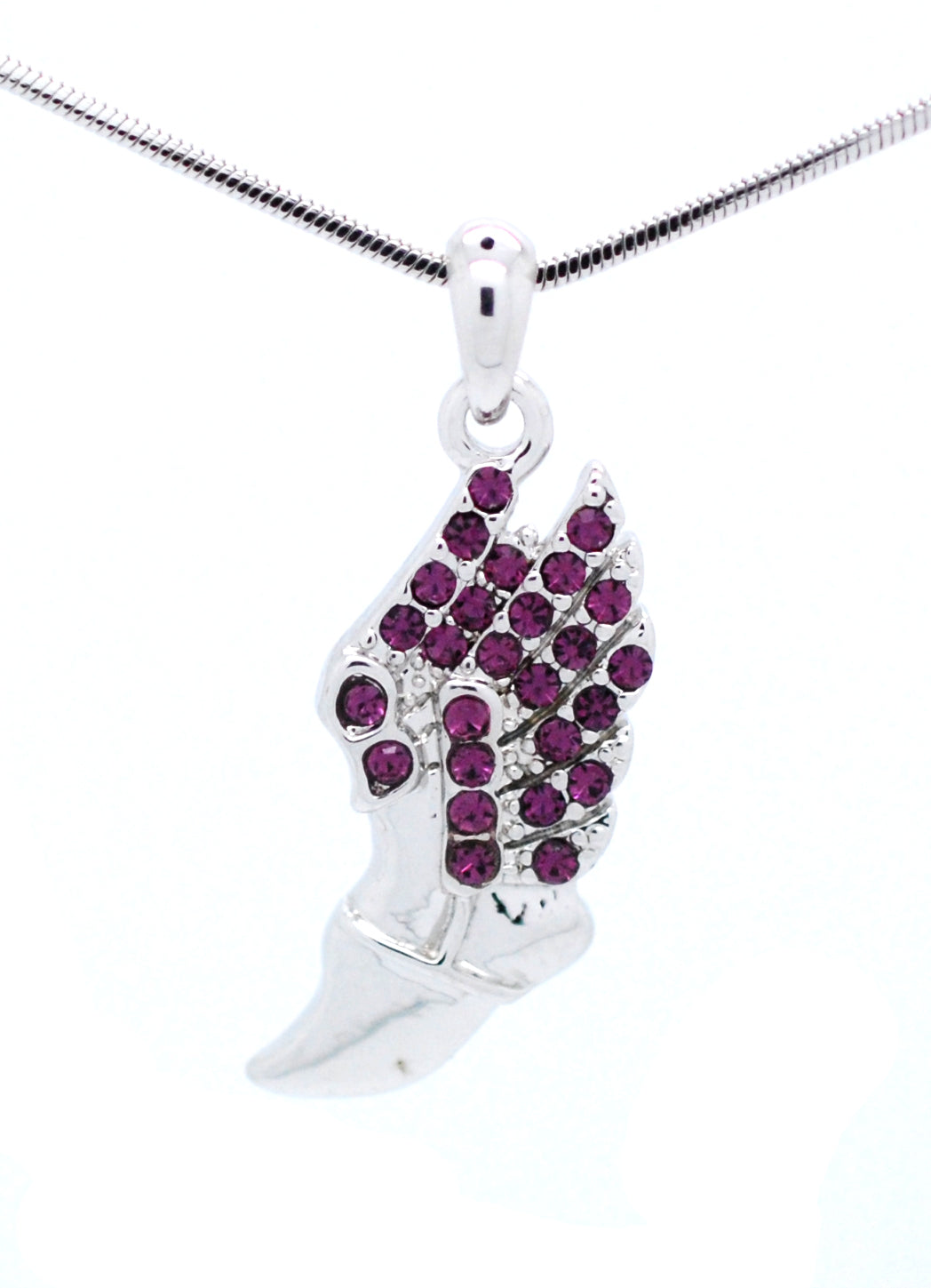 Winged Foot Necklace - Medium Size Track Necklace With Crystal Pendant