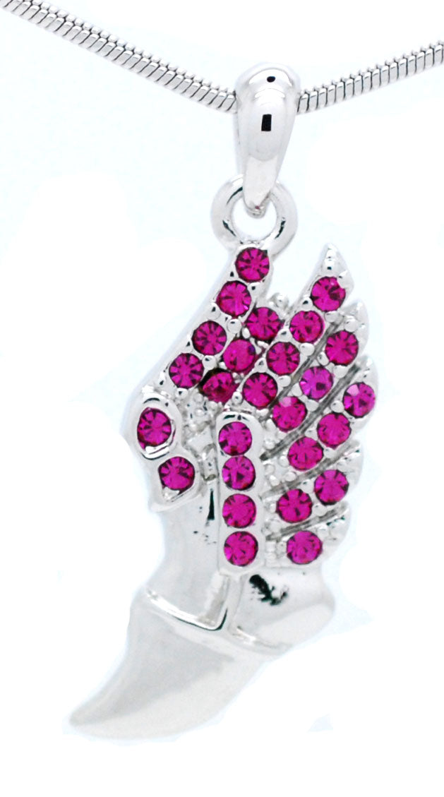 Winged Foot Necklace - Medium Size Track Necklace With Crystal Pendant