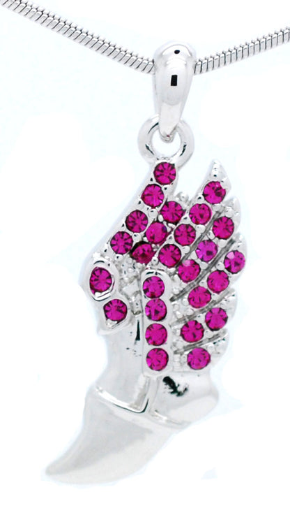 Winged Foot Necklace - Medium Size Track Necklace With Crystal Pendant