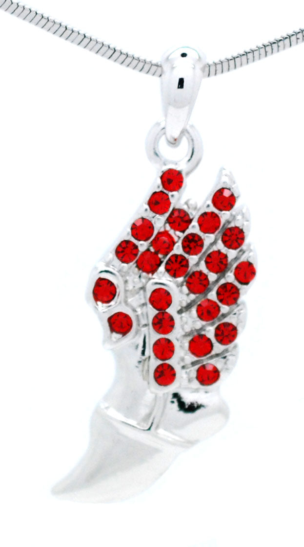 Winged Foot Necklace - Medium Size Track Necklace With Crystal Pendant