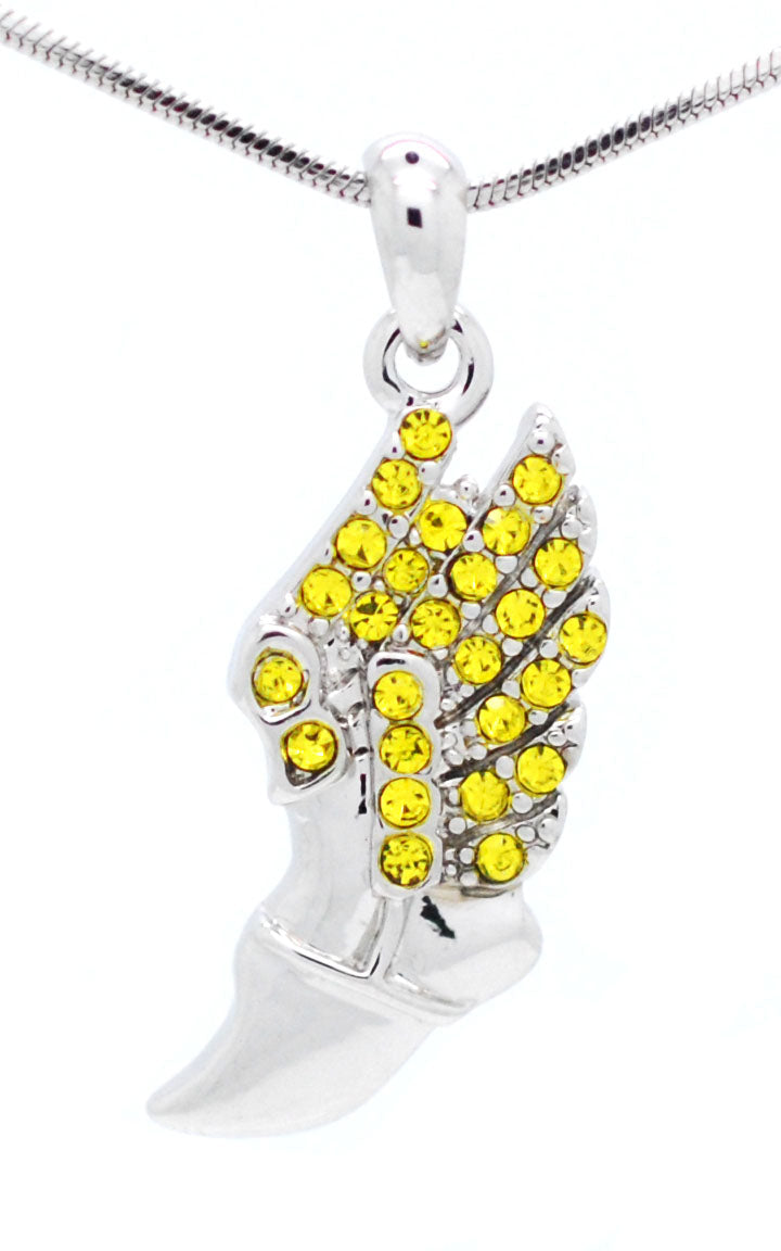 Winged Foot Necklace - Medium Size Track Necklace With Crystal Pendant