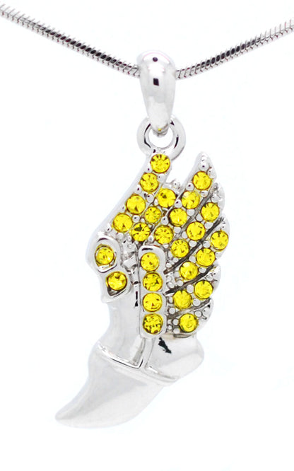 Winged Foot Necklace - Medium Size Track Necklace With Crystal Pendant