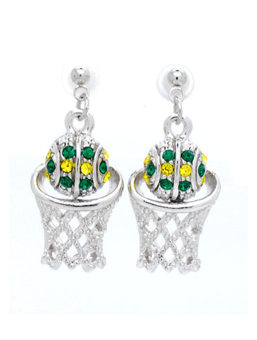 Basketball Hoop Earrings POST - Green/Gold