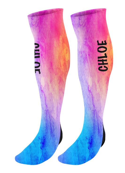 Personalized Knee High Socks with Name, Watercolor Background, Custom Name Socks, Birthday socks