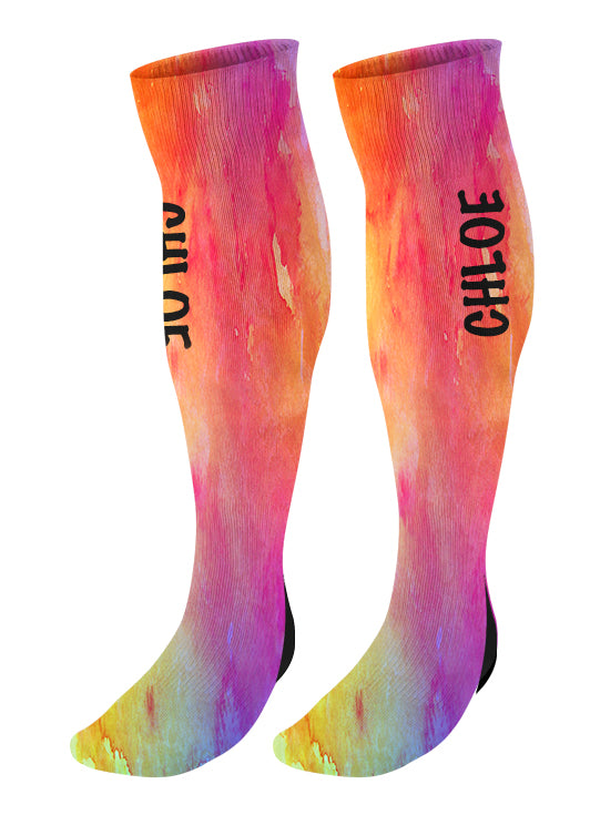 Personalized Knee High Socks with Name, Watercolor Background, Custom Name Socks, Birthday socks