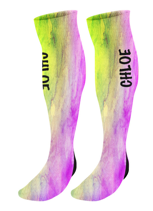 Personalized Knee High Socks with Name, Watercolor Background, Custom Name Socks, Birthday socks