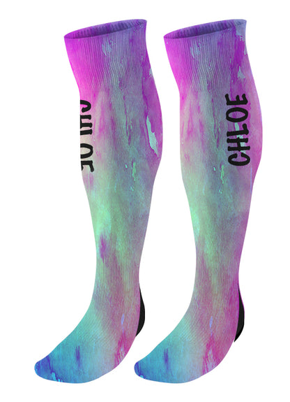 Personalized Knee High Socks with Name, Watercolor Background, Custom Name Socks, Birthday socks