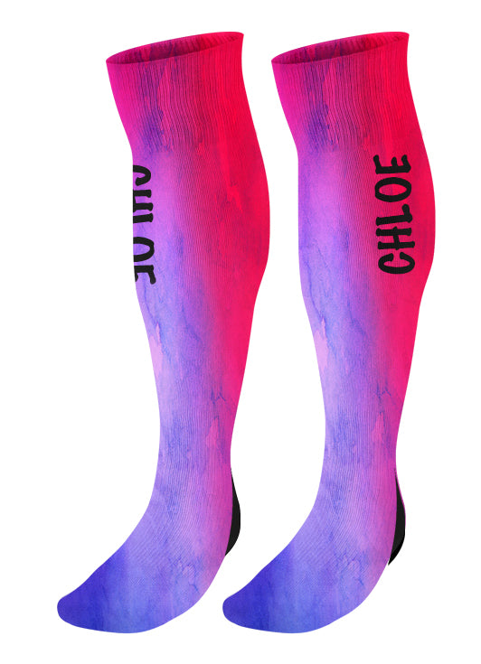 Personalized Knee High Socks with Name, Watercolor Background, Custom Name Socks, Birthday socks