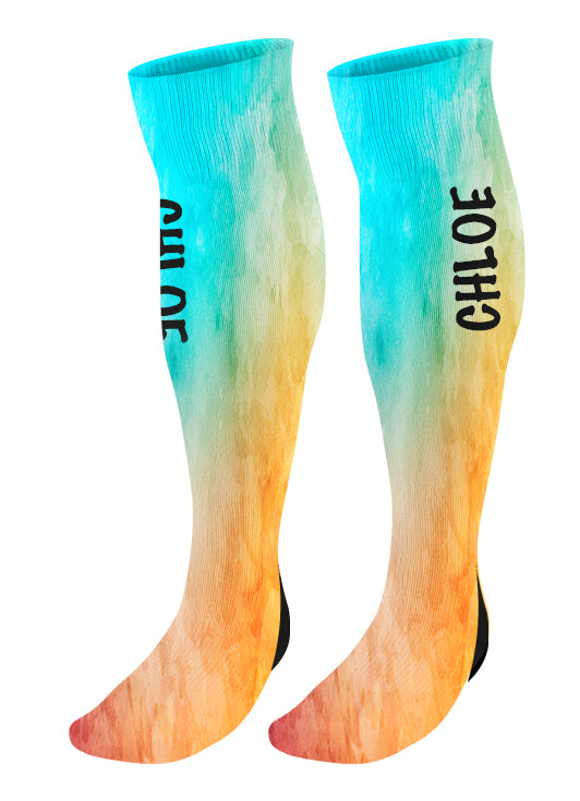 Personalized Knee High Socks with Name, Watercolor Background, Custom Name Socks, Birthday socks