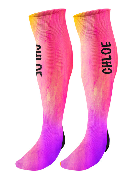 Personalized Knee High Socks with Name, Watercolor Background, Custom Name Socks, Birthday socks