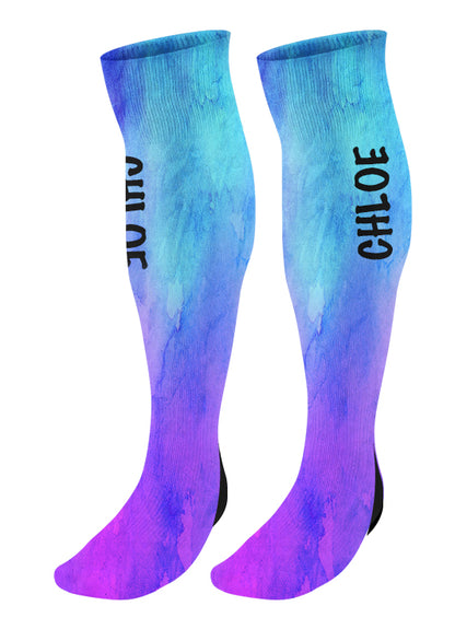 Personalized Knee High Socks with Name, Watercolor Background, Custom Name Socks, Birthday socks