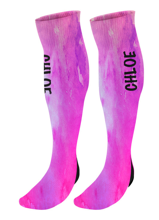 Personalized Knee High Socks with Name, Watercolor Background, Custom Name Socks, Birthday socks