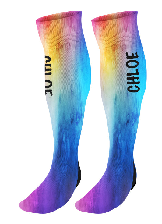 Personalized Knee High Socks with Name, Watercolor Background, Custom Name Socks, Birthday socks