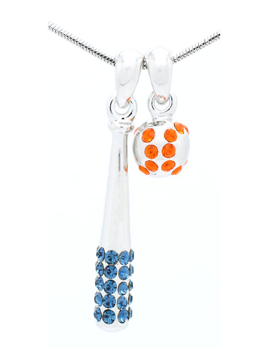 Bat & Ball Baseball/Softball Necklace - Orange/Navy