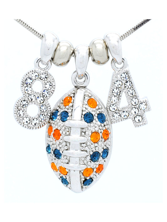 Large Football Necklace with 2 DIGITS - Navy/Orange