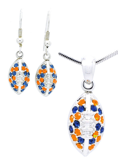 Mini Football Necklace & Earring Set - Navy/Orange